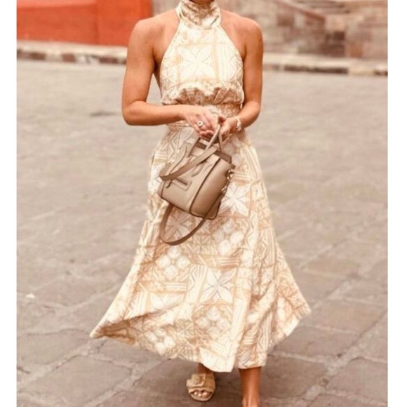 Shona Joy Almeida Linen Halter Panelled Midi Dress